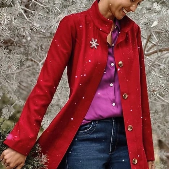 J Jill Scarlet Red "The Journey Coat" Lined Side Pockets Mid Length XL - Picture 1 of 13